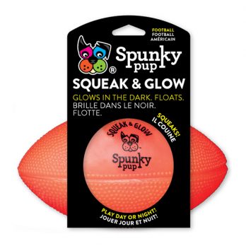 Spunky Pup – צעצוע זריקה כדורגל אמריקאי מצפצף זוהר בחושך