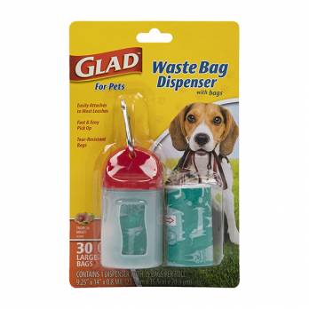 GLAD – מתקן לשקיות לאיסוף צרכים עם קרבינה + 2 גלילים – WASTE BAG DISPENSER WITH BAGS