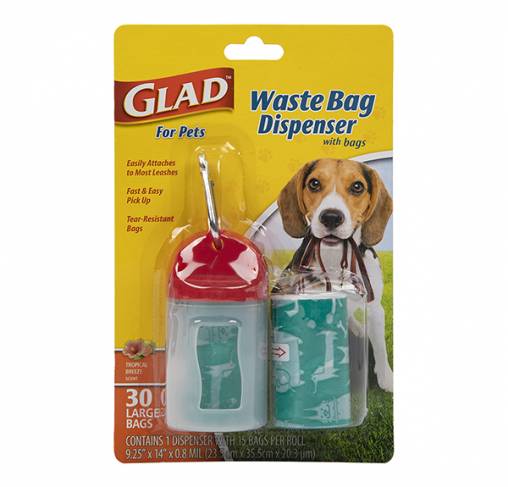 GLAD - מתקן לשקיות לאיסוף צרכים עם קרבינה + 2 גלילים - WASTE BAG DISPENSER WITH BAGS