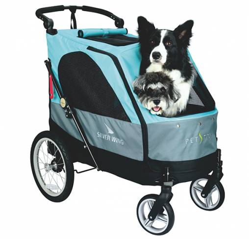Petstro Safari - עגלה לכלבים 4 גלגלים - Petstro Large 4-Wheel Buggy,Turquoise/Grey