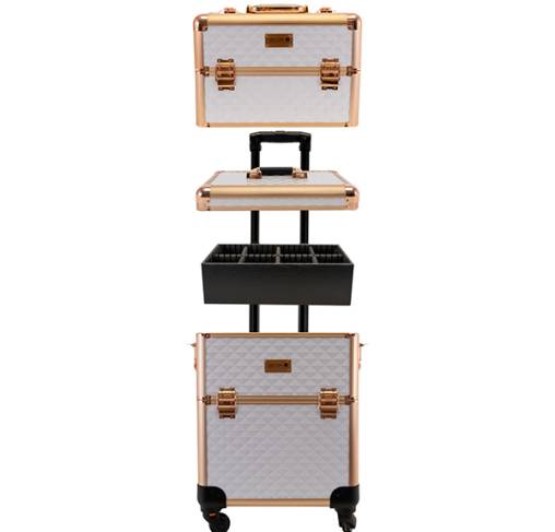 Groom X - מזוודת טיפוח מהודרת Grooming Case XL 2 in one with 4 Wheels and Telescopic Handle Diamond Pattern White