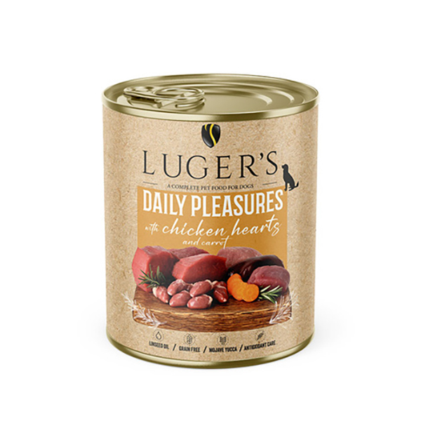 Luger's Daily Pleasures wet dog food with chicken hearts and carrots 800 g