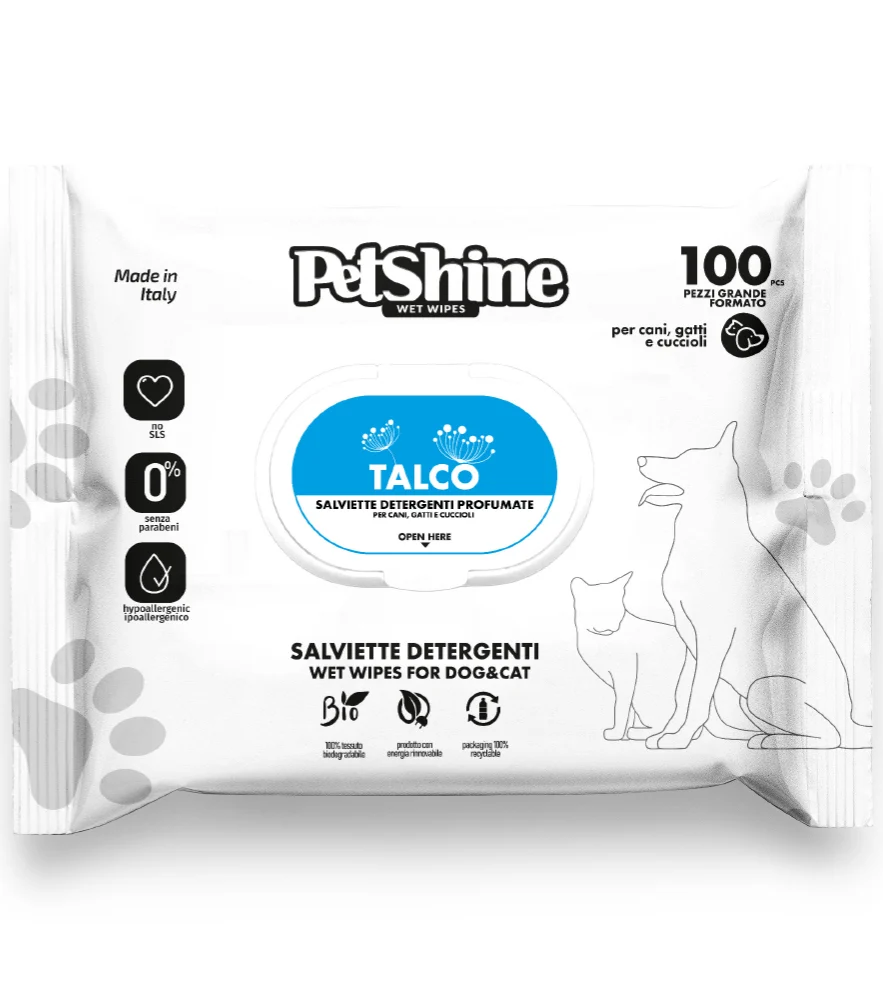 PetShine Talcum Powder 100 pcs - Scented Cleansing Wipes - Alcohol Free